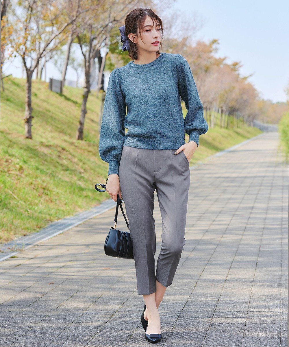 Tiaclasse L 【ウール混】パフスリーブファンシーヤーンニットトップス 