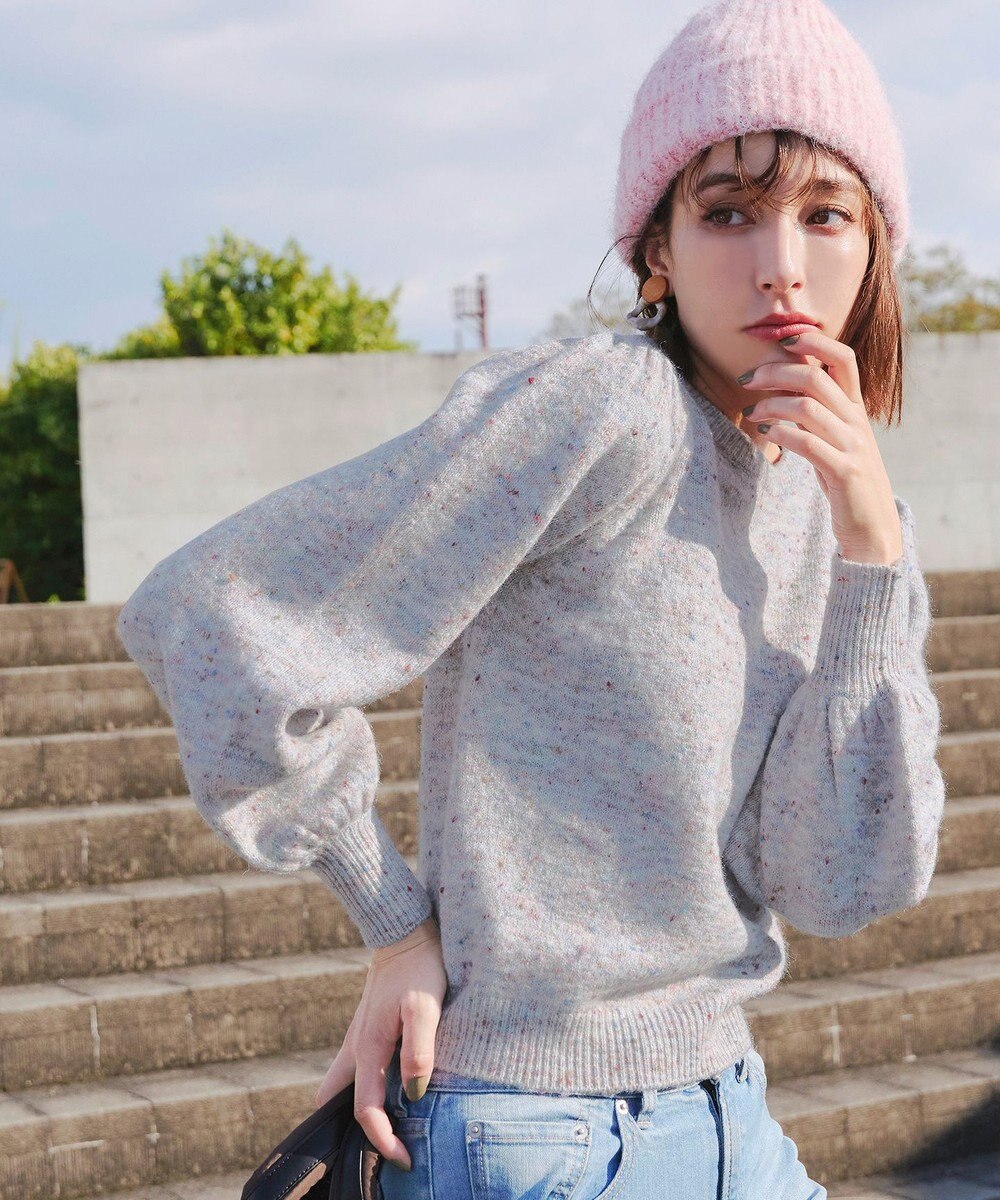 Tiaclasse L 【ウール混】パフスリーブファンシーヤーンニットトップス 