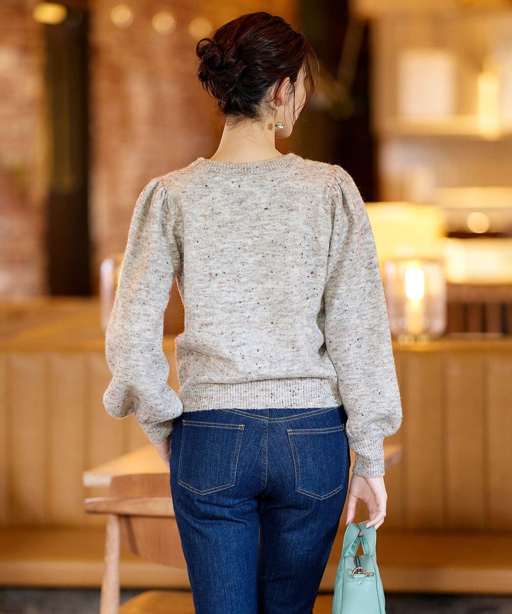 Tiaclasse 【ウール混】パフスリーブファンシーヤーンニットトップス 