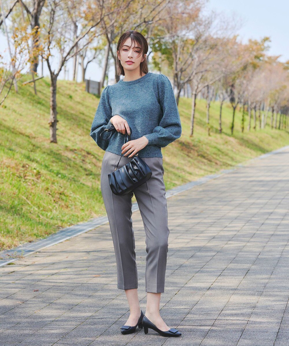 Tiaclasse L 【ウール混】パフスリーブファンシーヤーンニットトップス 