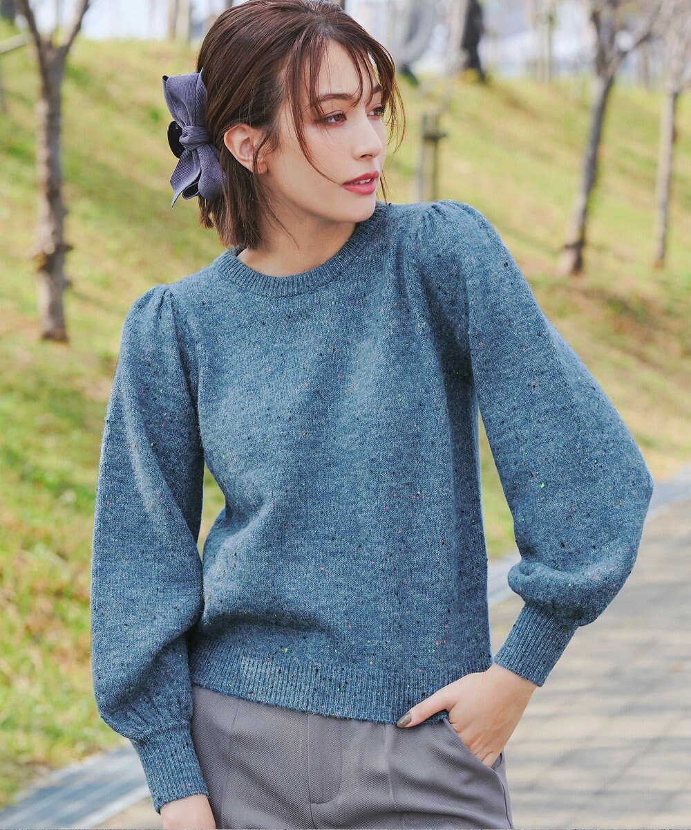 Tiaclasse L 【ウール混】パフスリーブファンシーヤーンニットトップス 