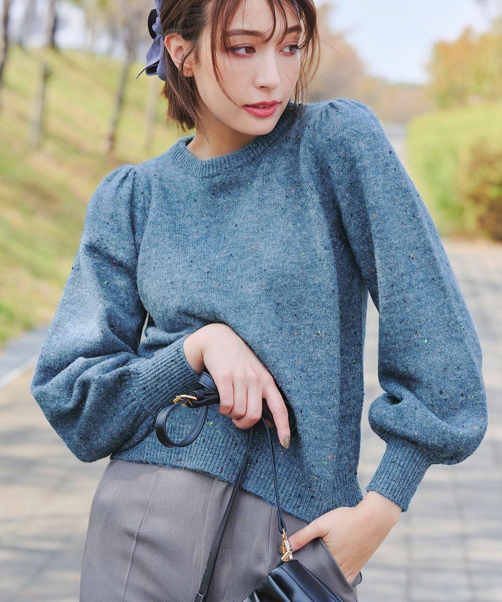 Tiaclasse L 【ウール混】パフスリーブファンシーヤーンニットトップス 