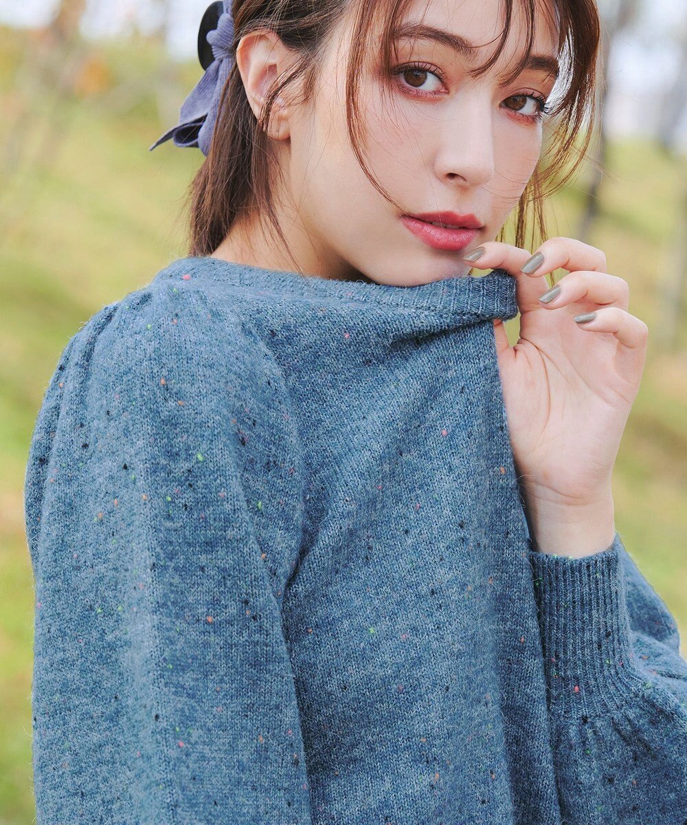 Tiaclasse L 【ウール混】パフスリーブファンシーヤーンニットトップス 