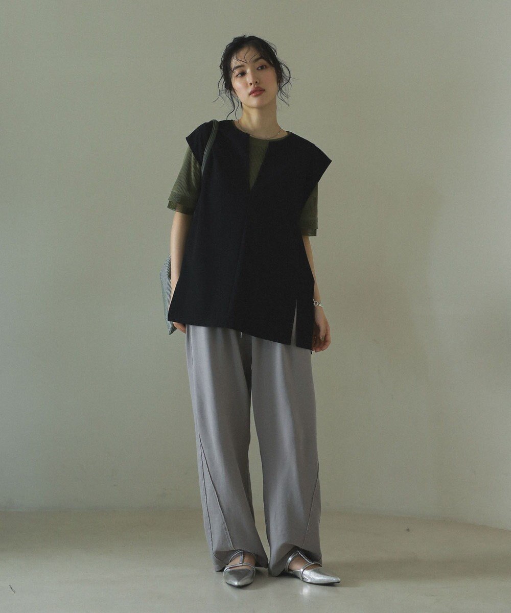 Green Parks 袖レイヤー５分袖ニットプルオーバー 