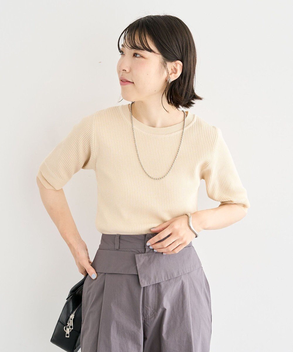 Green Parks 袖レイヤー５分袖ニットプルオーバー 