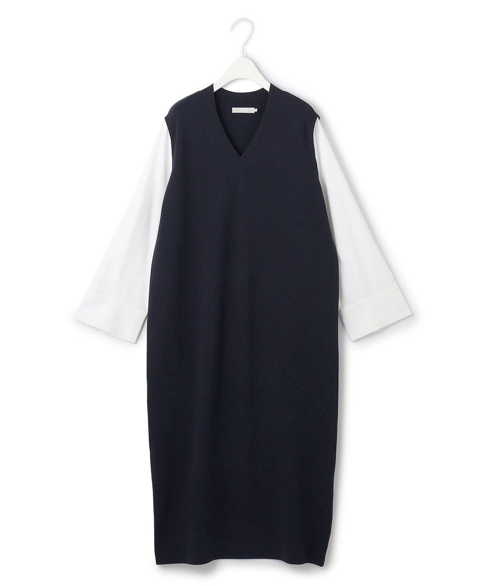 ICB L 【洗える】 クロスコンビ ニットワンピース 