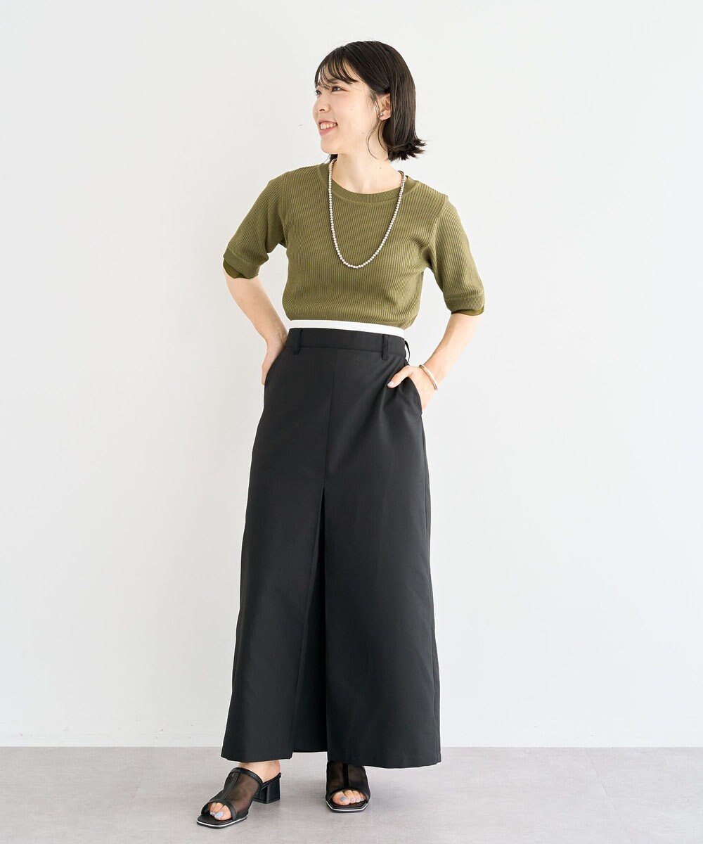 Green Parks 袖レイヤー５分袖ニットプルオーバー 