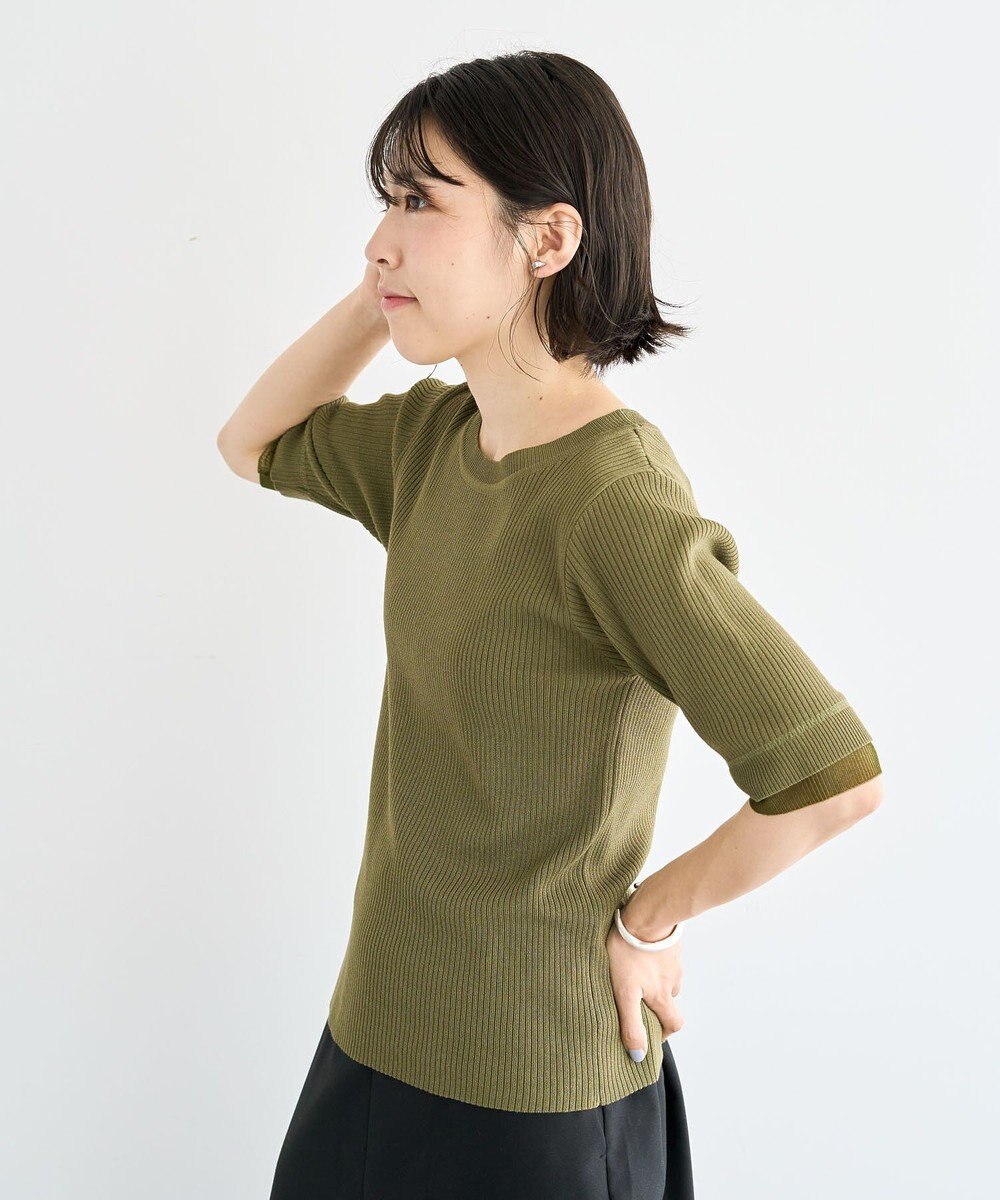 Green Parks 袖レイヤー５分袖ニットプルオーバー 