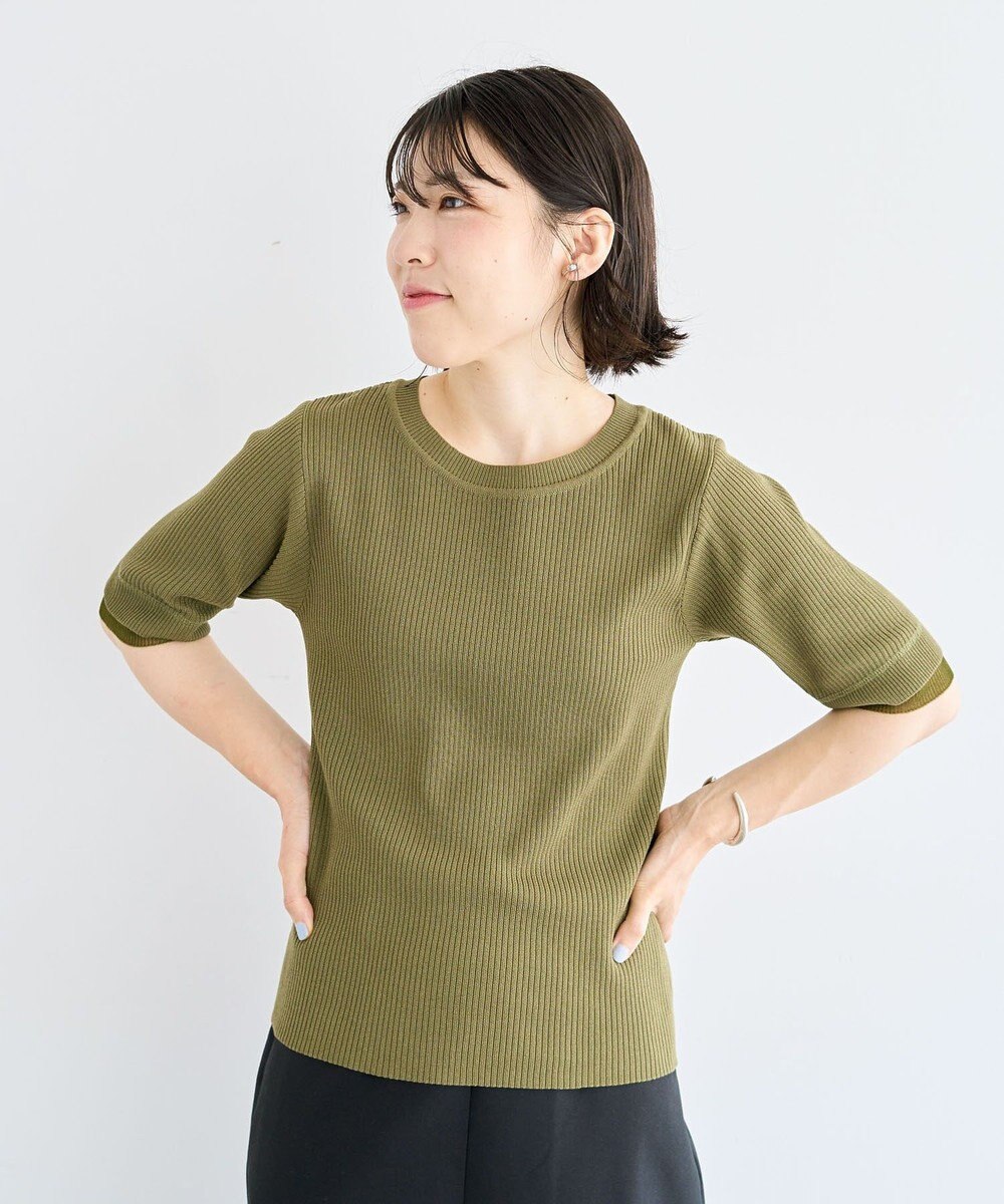 Green Parks 袖レイヤー５分袖ニットプルオーバー 