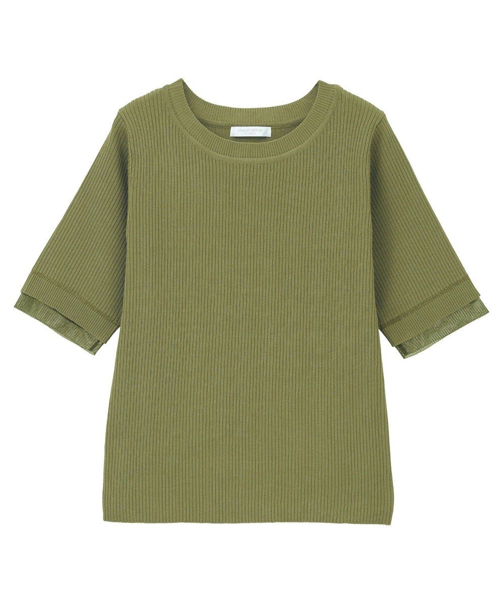 Green Parks 袖レイヤー５分袖ニットプルオーバー 