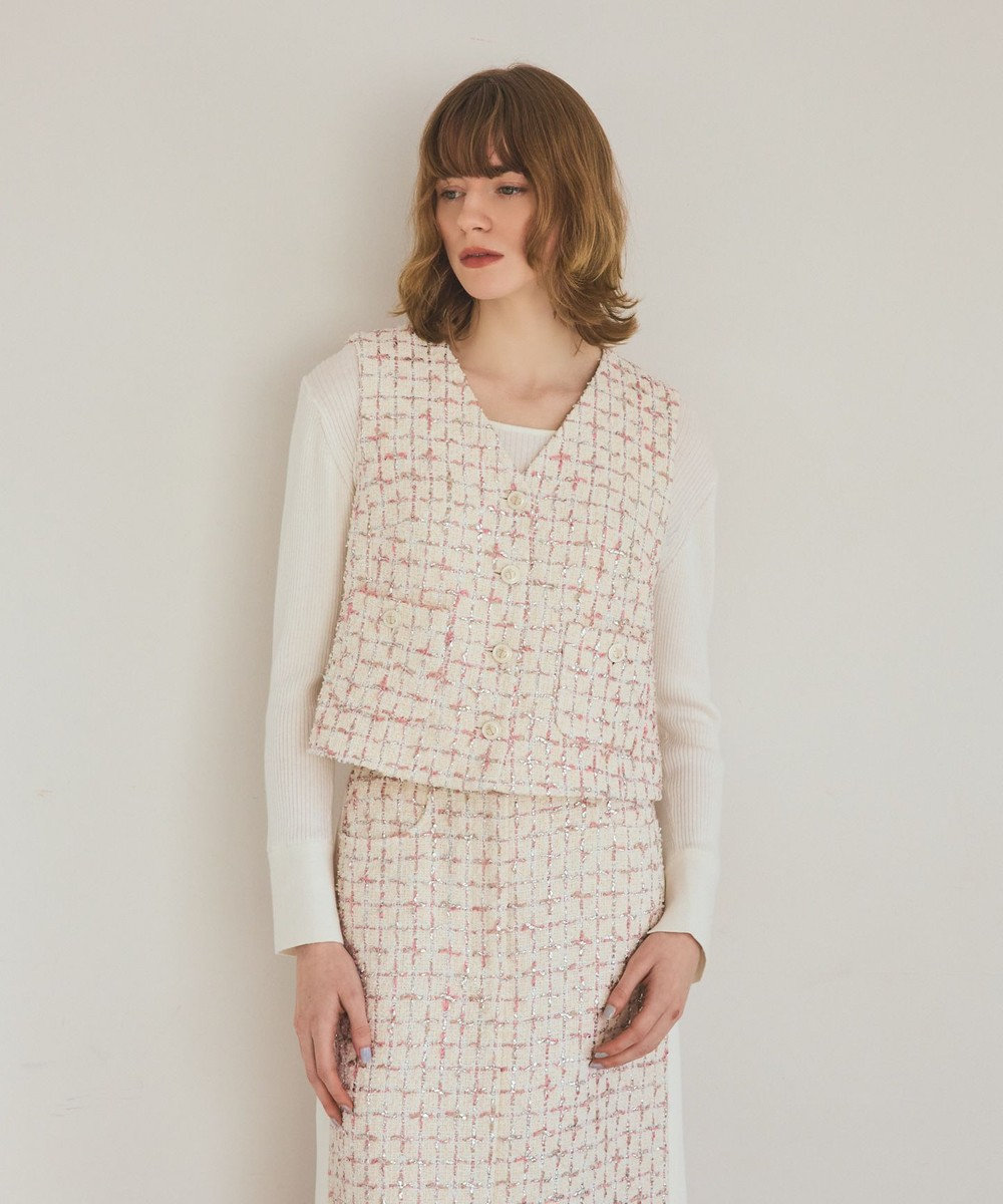 GRACE CONTINENTAL ツイードチェックジレ 