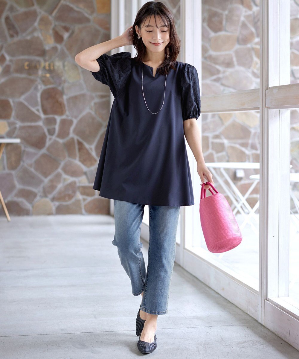 Tiaclasse 【2TYPE/総レース・袖レース】パンチングレースパフスリーブチュニックブラウス 