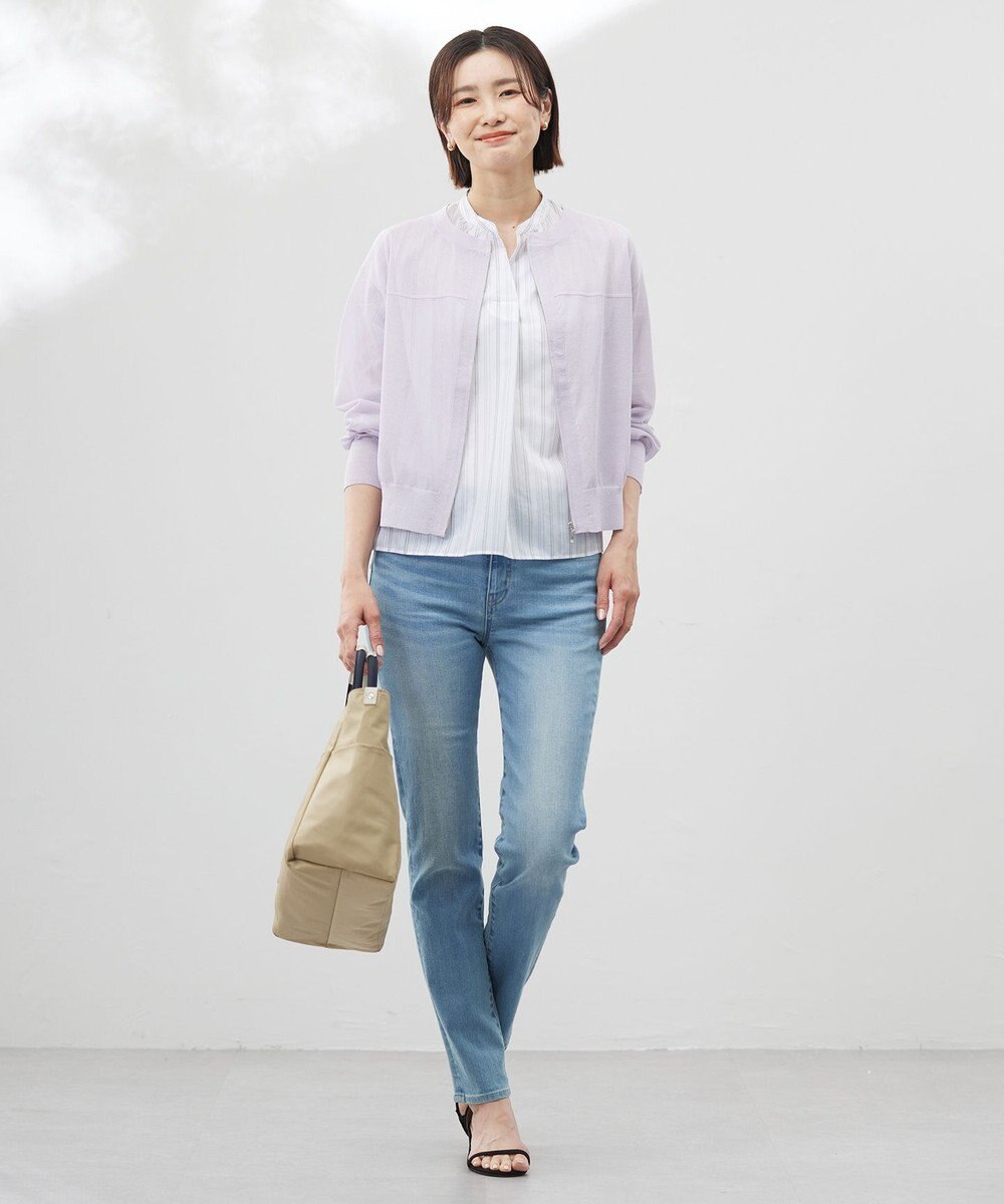 J.PRESS LADIES 【洗える】ランダムストライプ スタンドカラー  ブラウス 