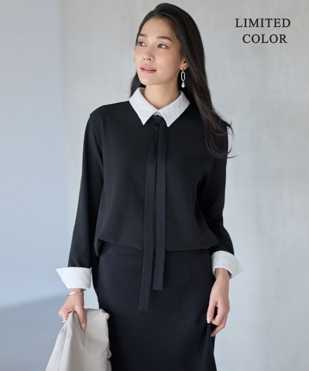 ICB L 【WEB限定カラーあり】マラボーテＷジョーゼット ボウタイ付きシャツカラートップス 