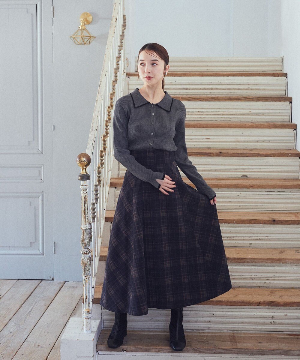 earth music&ecology バイカラートリムニットカーディガン 