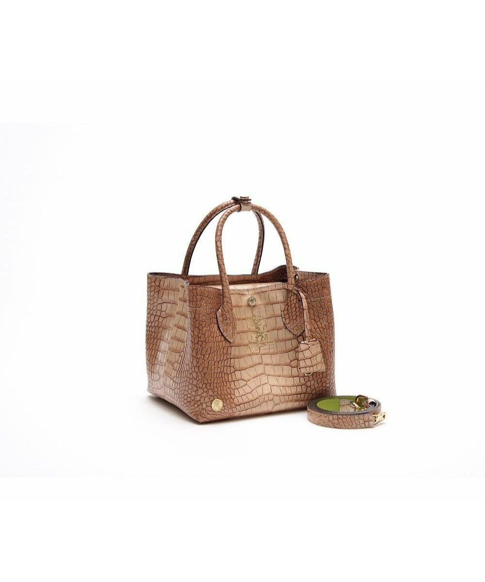 A.D.M.J. 【牛革】クロコ型押しキューブトート21cm(ショルダーストラップ付) 