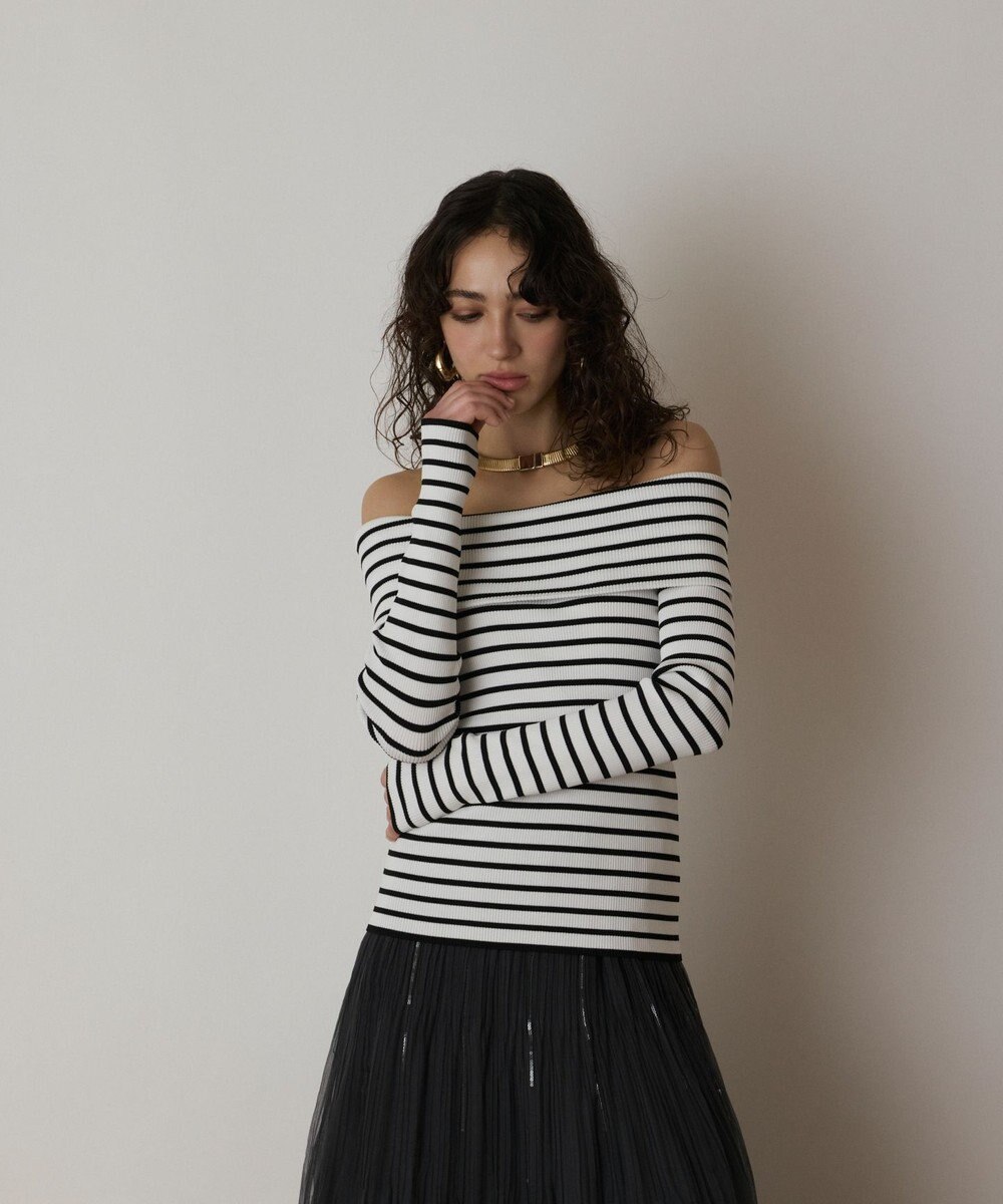 GRACE CONTINENTAL オフショルリブニットトップ 