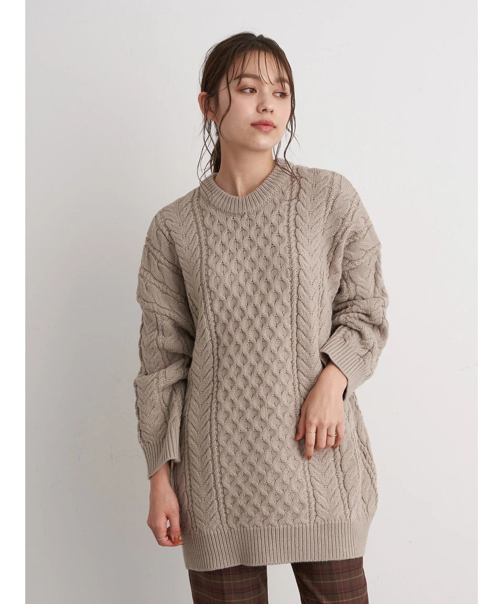 earth music&ecology ケーブルビッグニットプルオーバー Gray Beige