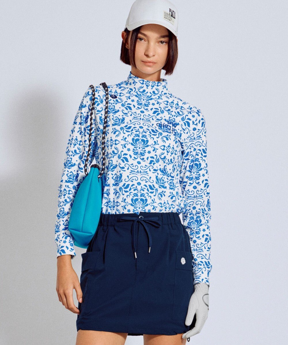 PW CIRCULUS 【吸水速乾 / UV遮蔽率99.5% UVカット / ストレッチ】【WOMEN】DELFT総柄 ロングスリーブモックT ゴルフウェア レディース 