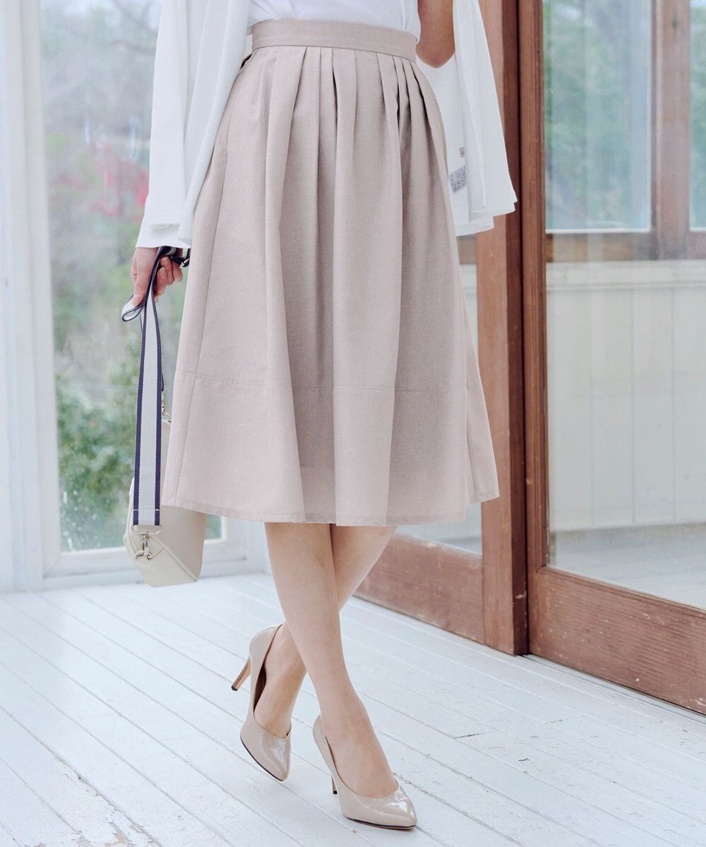Tiaclasse 【選べる丈】麻調タックフレアスカート 