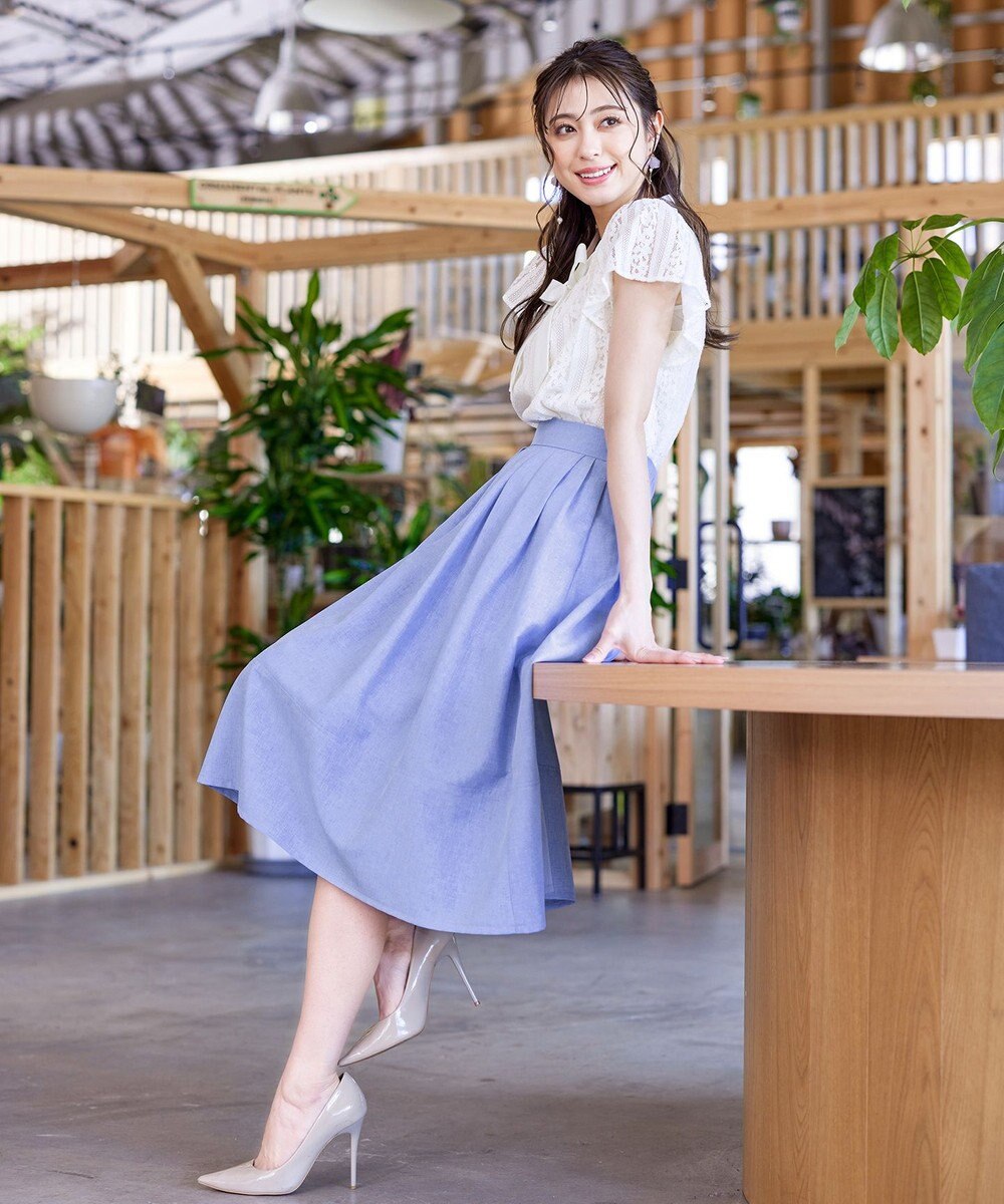 Tiaclasse 【選べる丈】麻調タックフレアスカート 