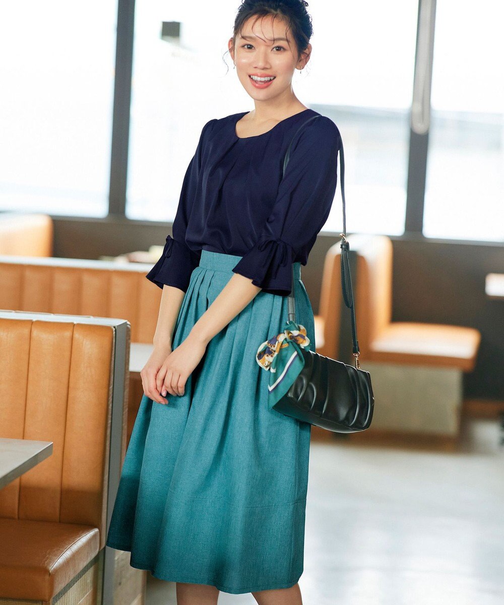 Tiaclasse 【選べる丈】麻調タックフレアスカート 