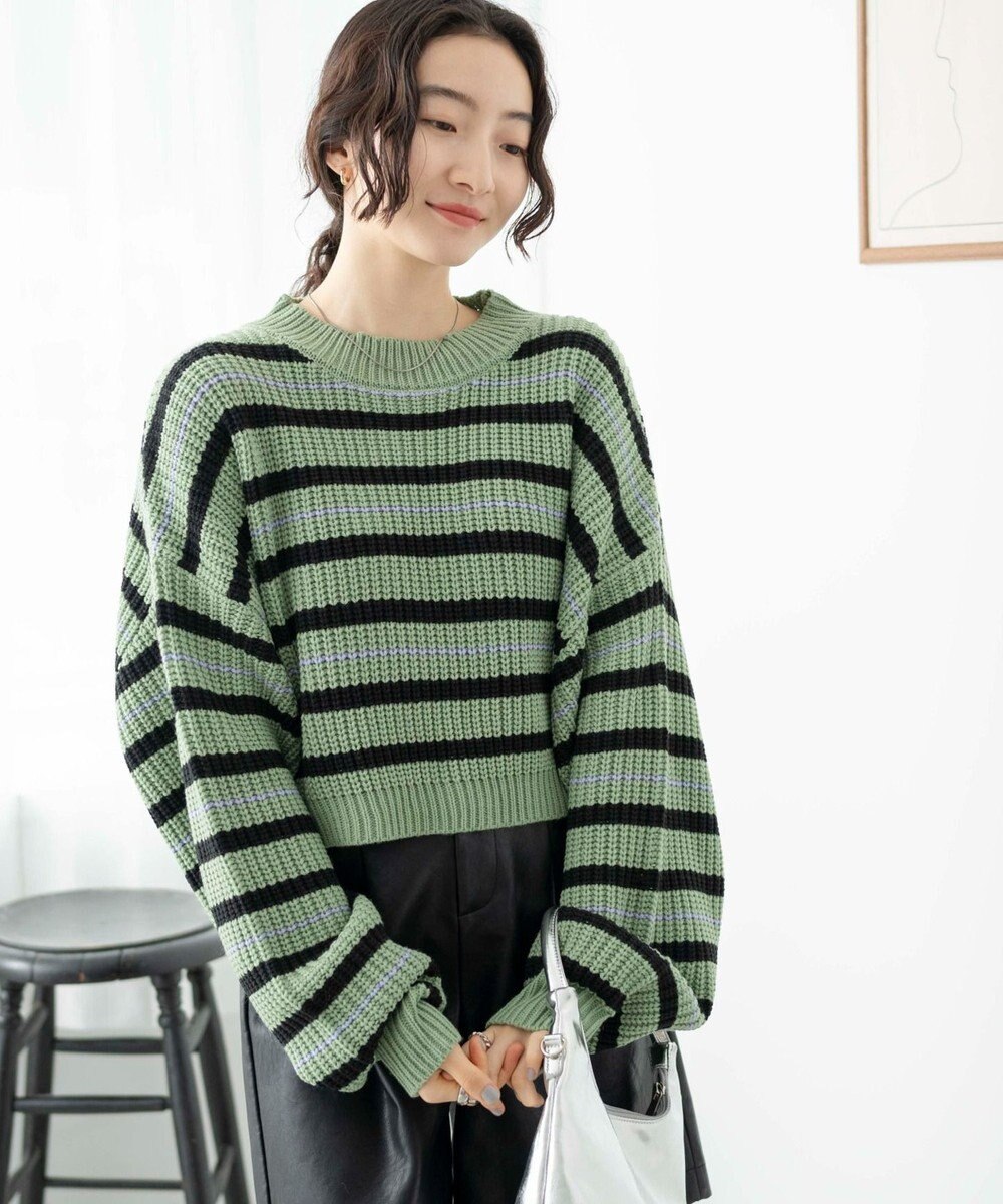 WEGO ボーダーショートニットプルオーバー 