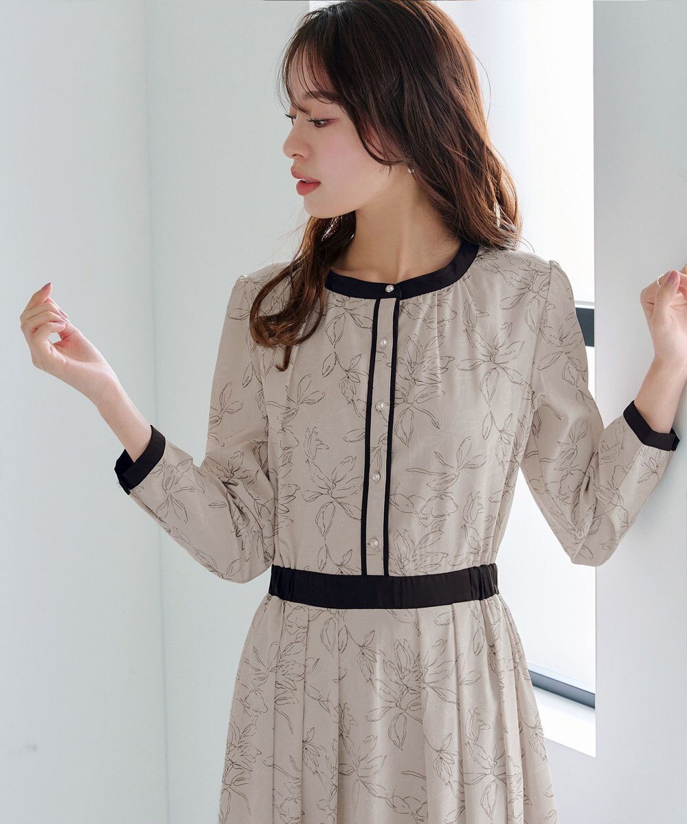 Tiaclasse L 【安田美沙子さん着用・新色/XSサイズ追加・洗える】フラワープリント配色ワンピース 