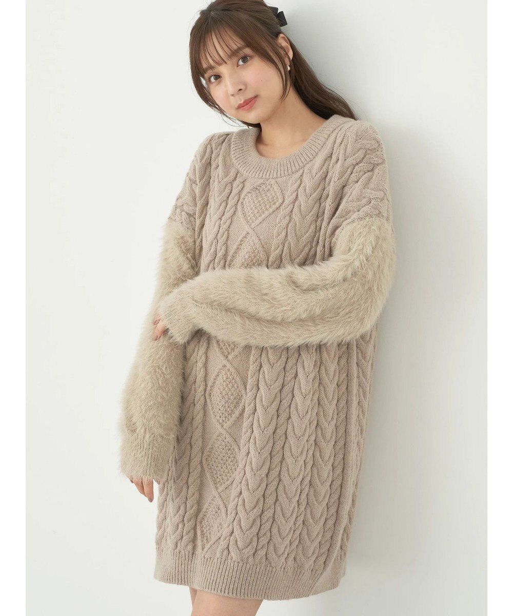 earth music&ecology 袖ファーケーブルミニワンピース 