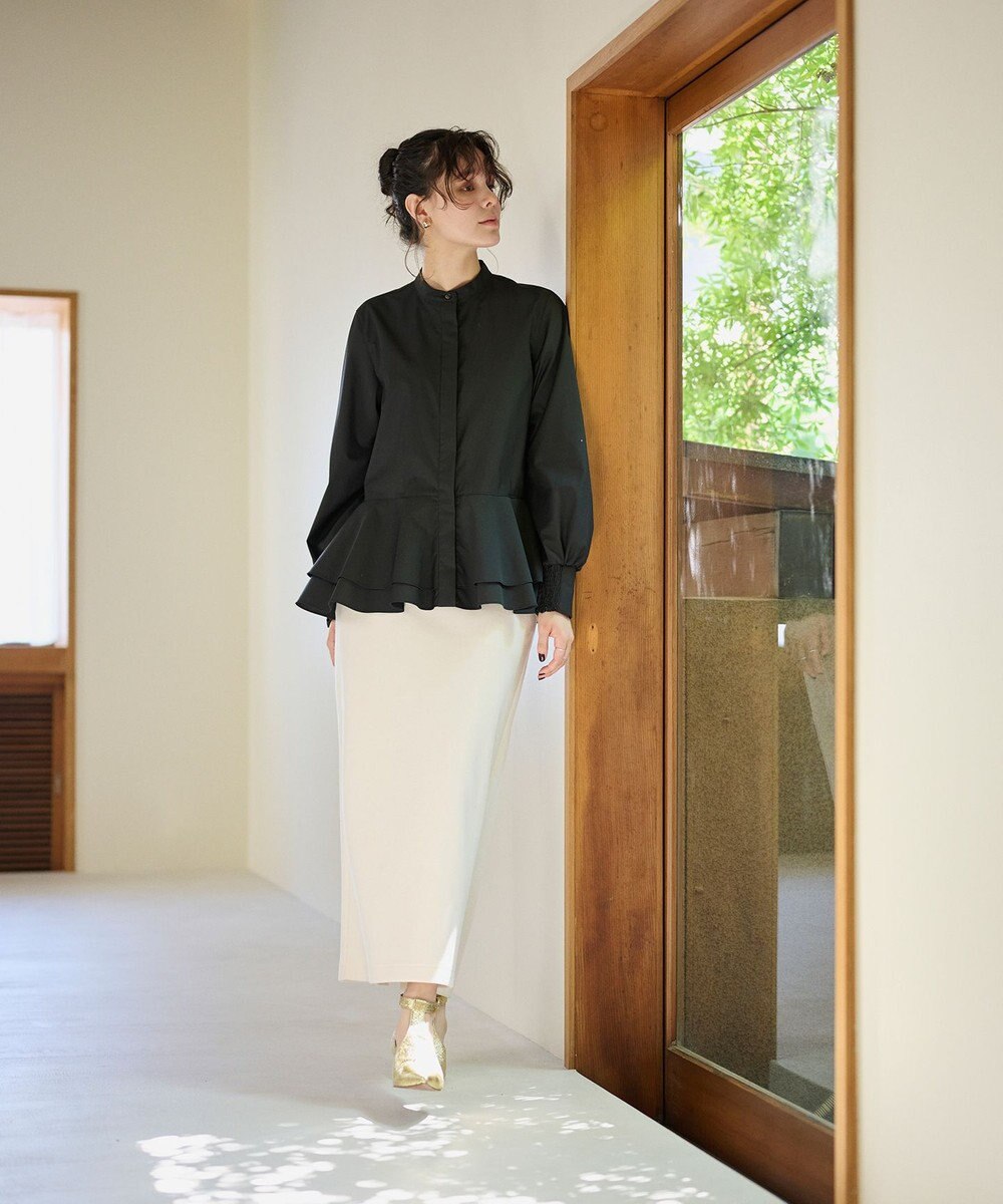 #Newans 【シワになりにくい/洗濯機可能】ダブルフリルヘムシャツ 