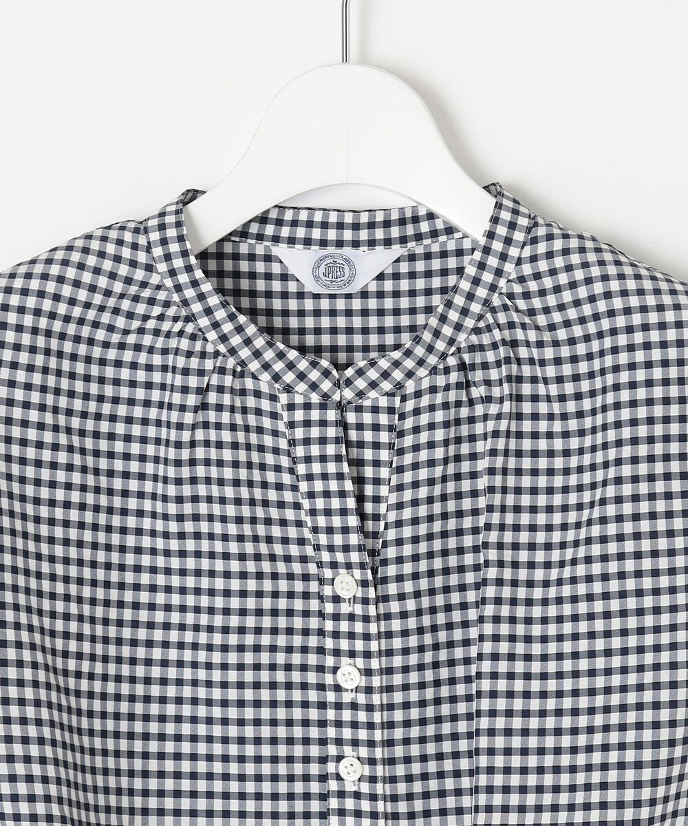 J.PRESS LADIES S 【洗える】アセVisギンガム バンドカラー ブラウス 
