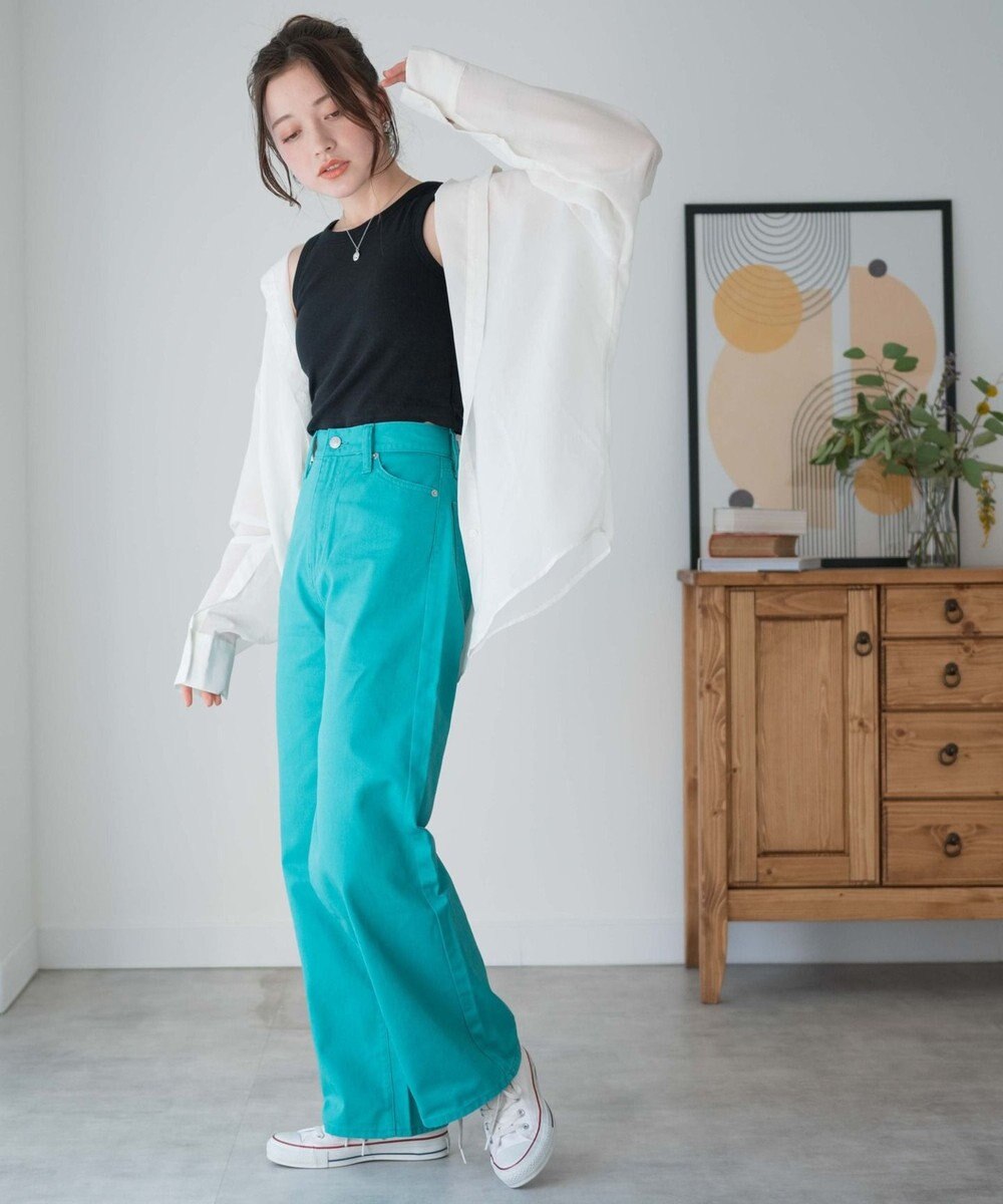 WEGO カラーウエストフィットワイドストレートパンツ 