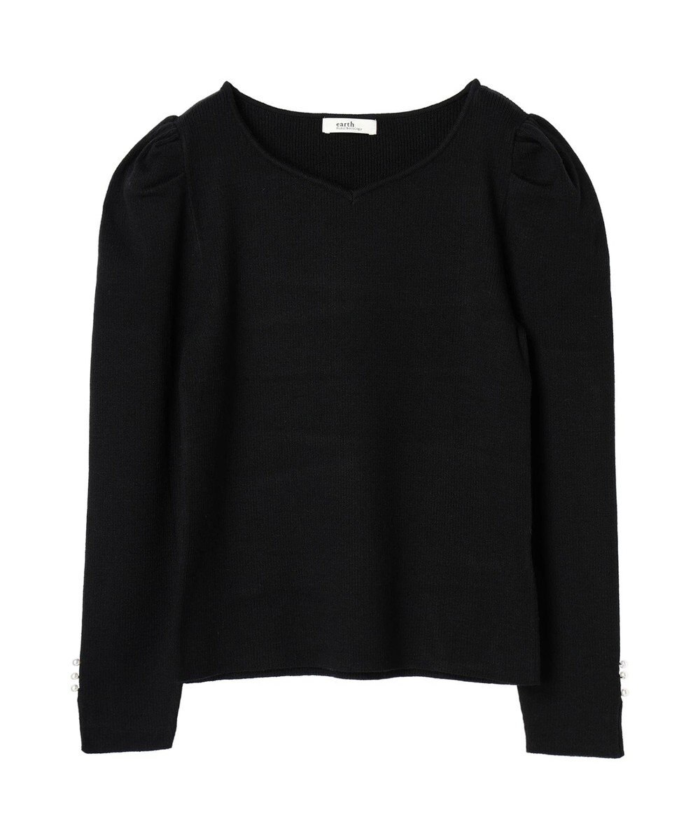 earth music&ecology ハートネック袖パールニットプルオーバー 
