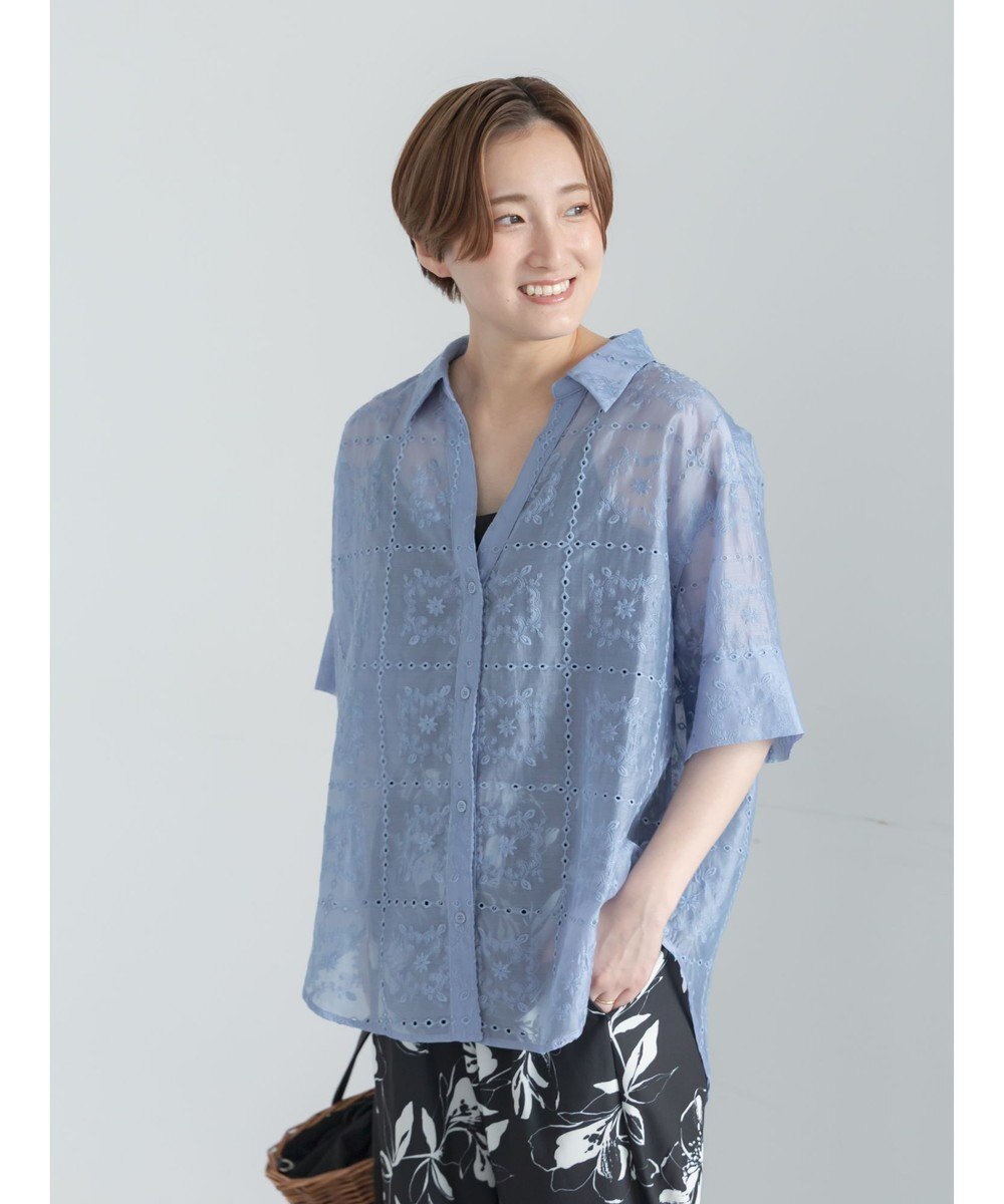 Te chichi カットワーク刺繍5分袖スキッパーシャツ 