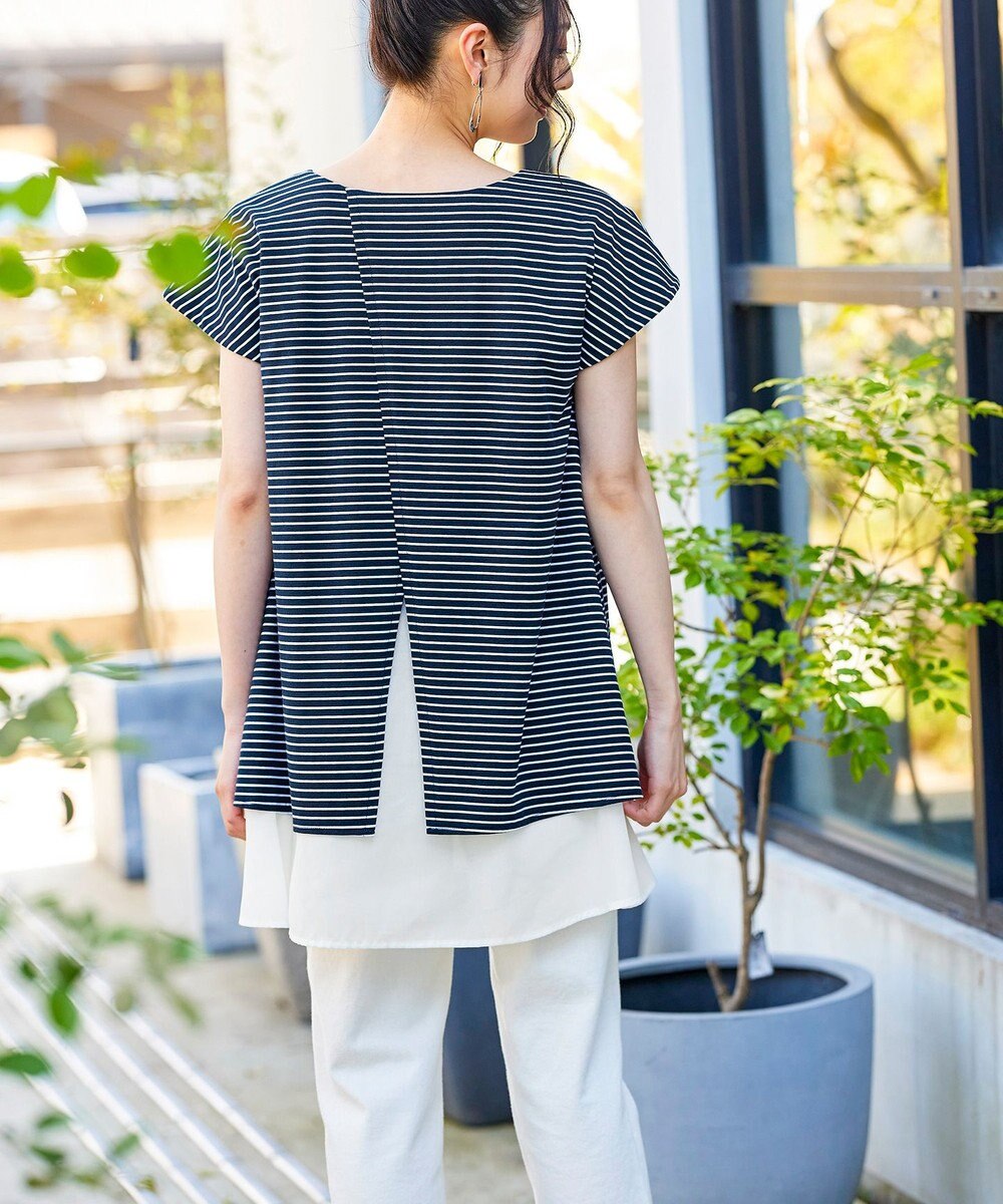 Tiaclasse 【洗える】 異素材を組み合わせたバックシャンカットチュニックブラウス 