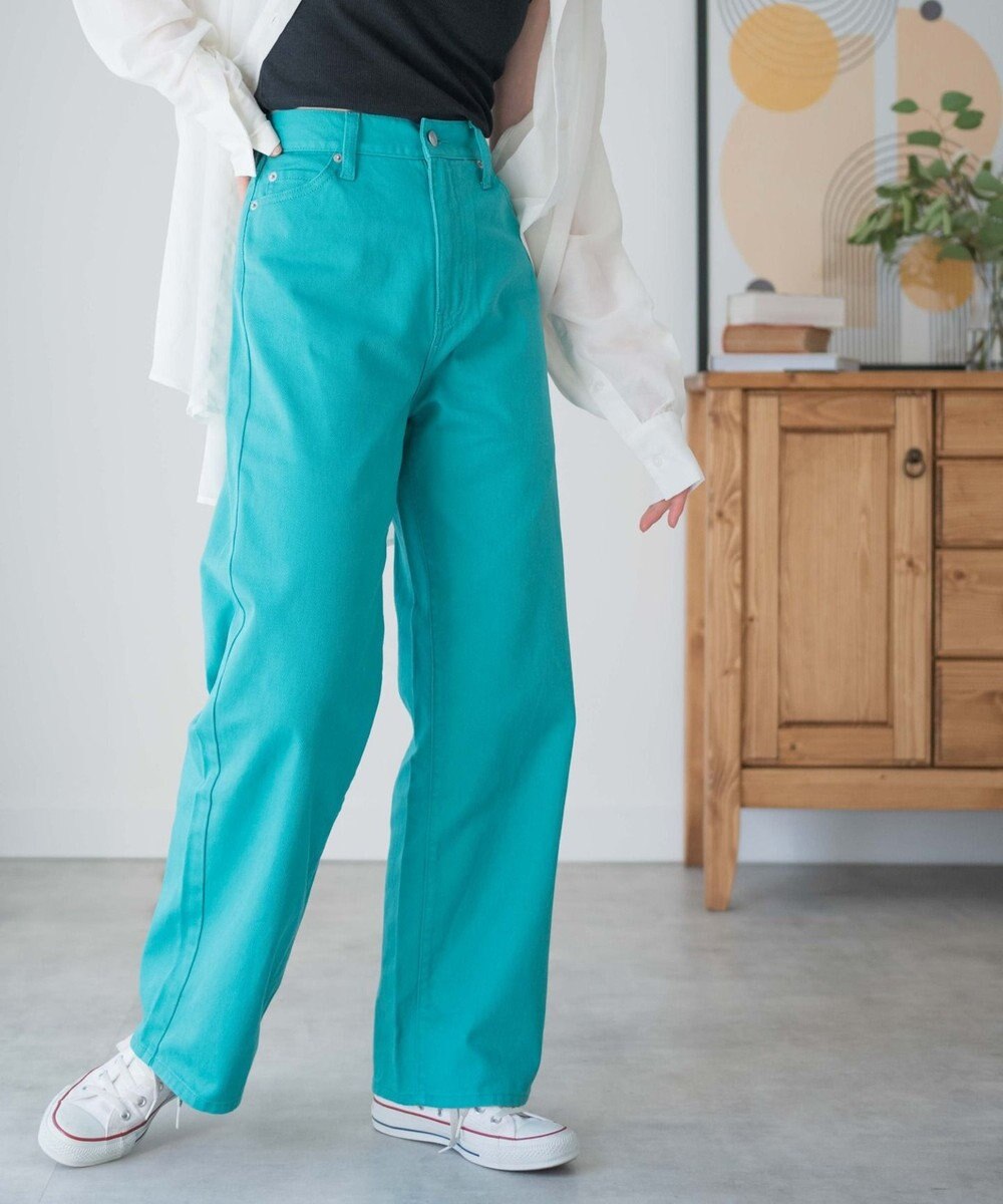 WEGO カラーウエストフィットワイドストレートパンツ 