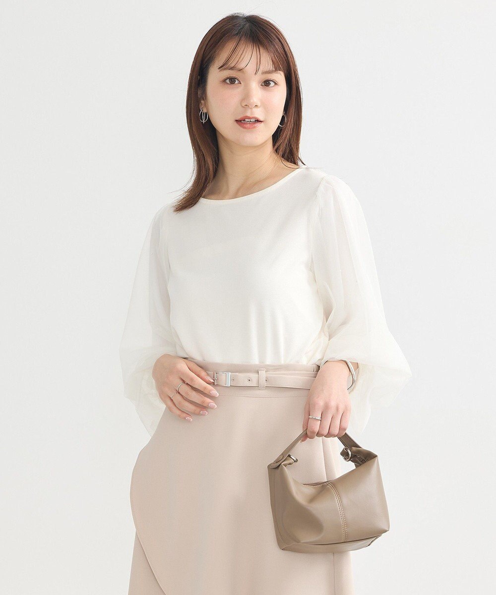 earth music&ecology キラキラストーンパールチュールスリーブプルオーバー 