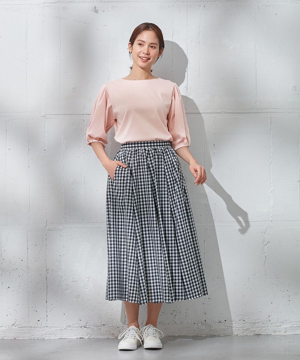 ANY L 【ウエストゴム/ポケット付】シャンブレーライク フレアスカート 