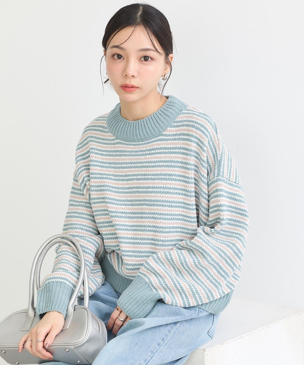 earth music&ecology マルチボーダーベロアモールプルオーバー 