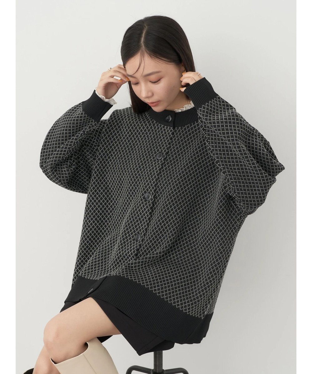 earth music&ecology ダイヤ柄ジャガードカーディガン 