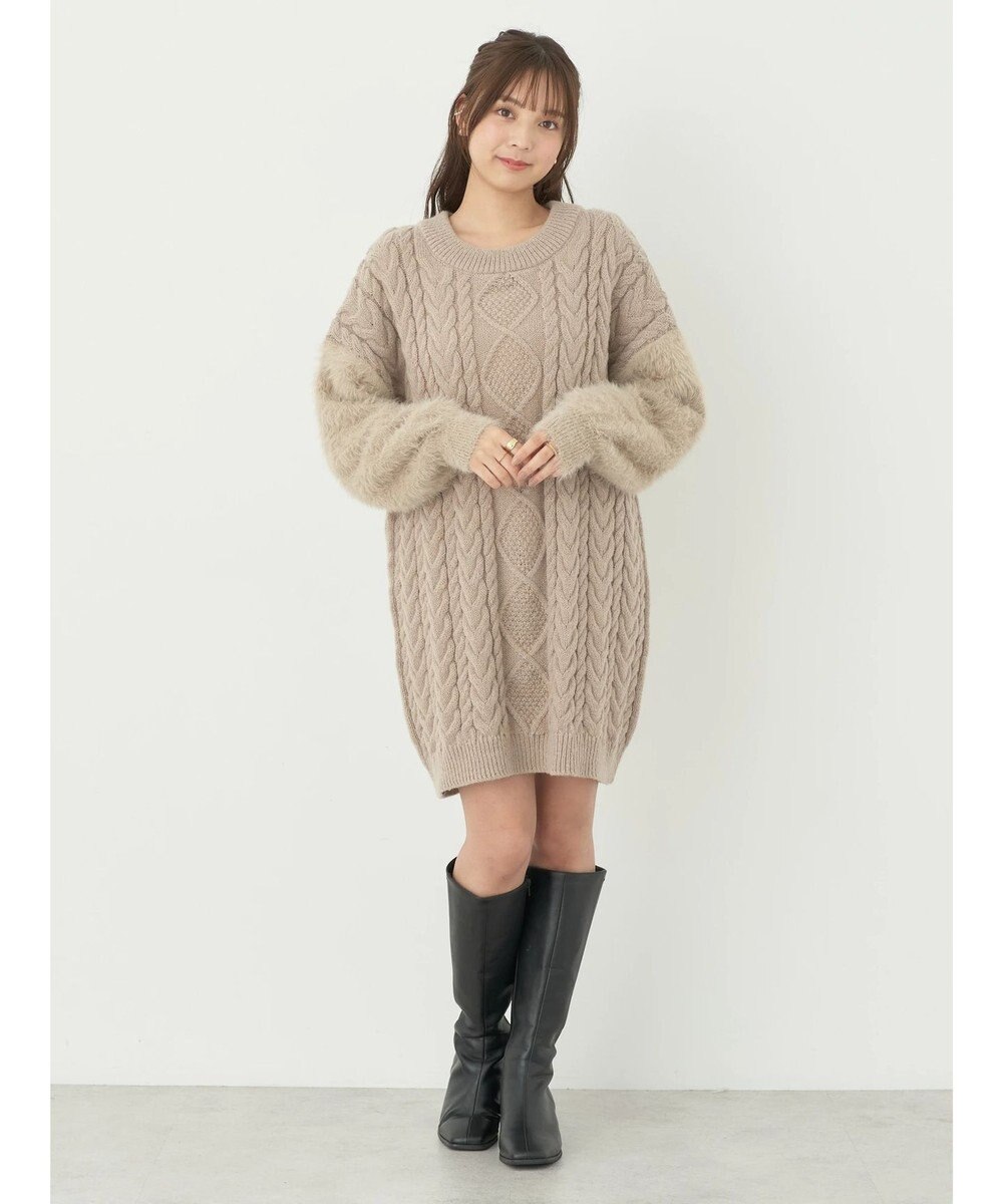 earth music&ecology 袖ファーケーブルミニワンピース 