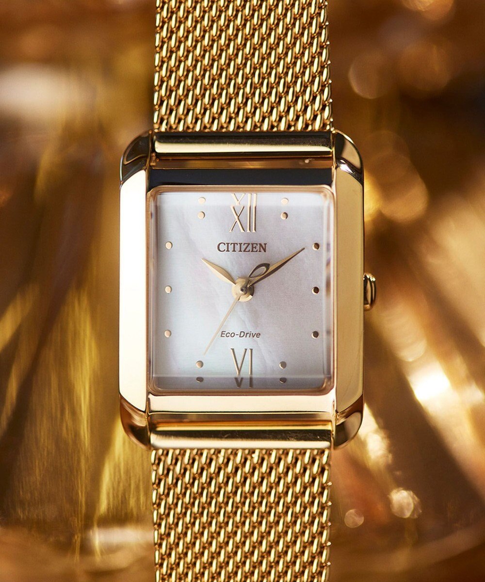 CITIZEN 【光発電エコ・ドライブ】ハンサムなスクエアケース 替えバンド付き ウォームゴールド レッド 