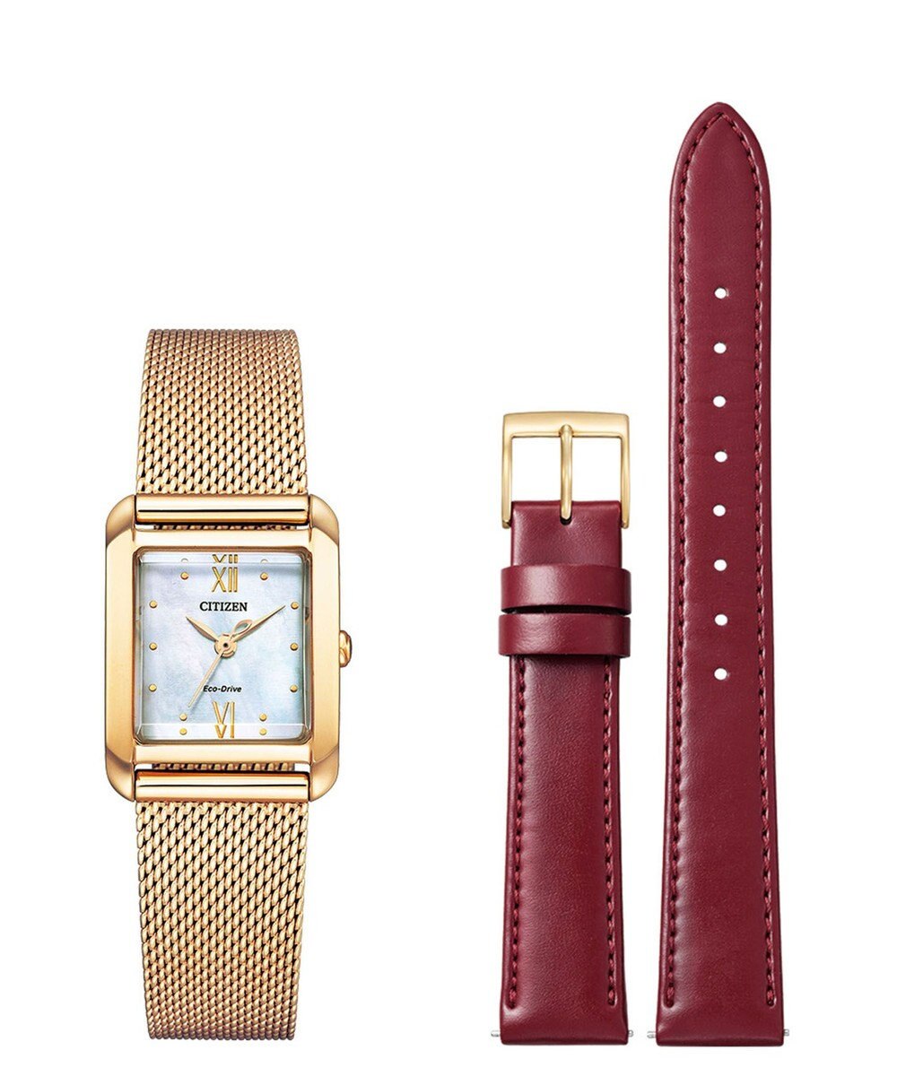 CITIZEN 【光発電エコ・ドライブ】ハンサムなスクエアケース 替えバンド付き ウォームゴールド レッド 