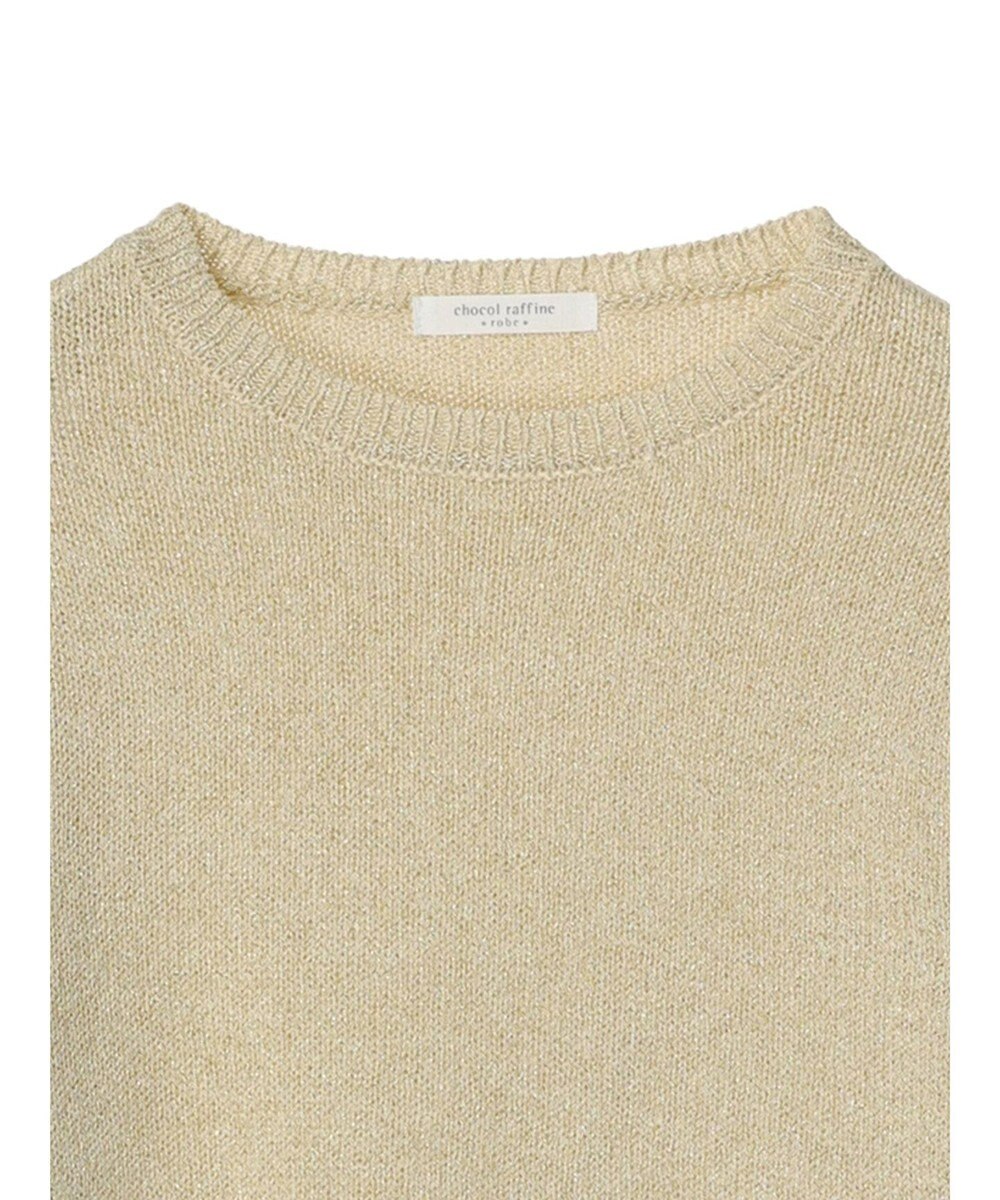 Green Parks ラメ５分袖コンパクトニットプルオーバー 