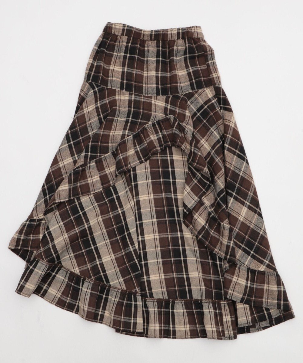 WEGO チェックアシンメトリーフリルロングスカート 