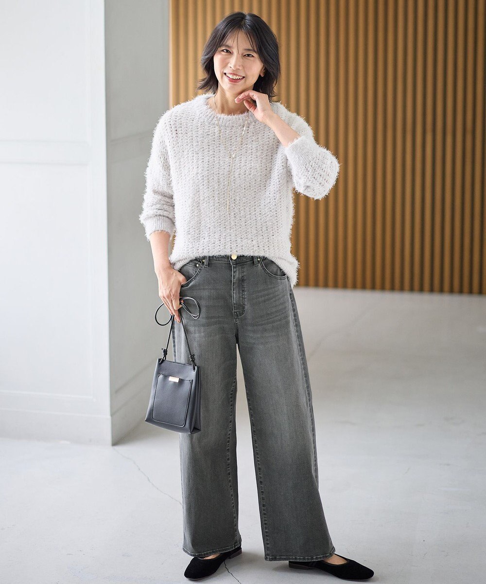 ANY 【洗濯機可/ウエストゴム/ストレッチ】ワイドデニムパンツ 