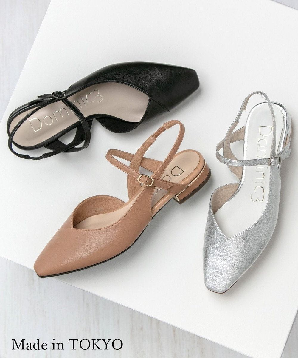 Dominic3 シープレザー Vカット バックストラップパンプス 