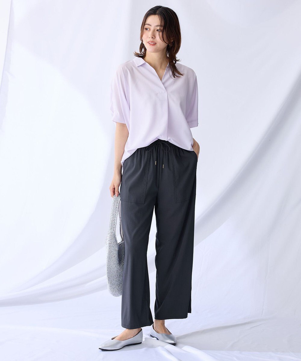 ANY 【新色追加】スキッパーネック袖タックブラウス 