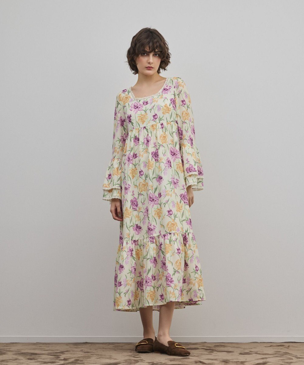 GRACE CONTINENTAL ボタニカルプリントティアードワンピース 