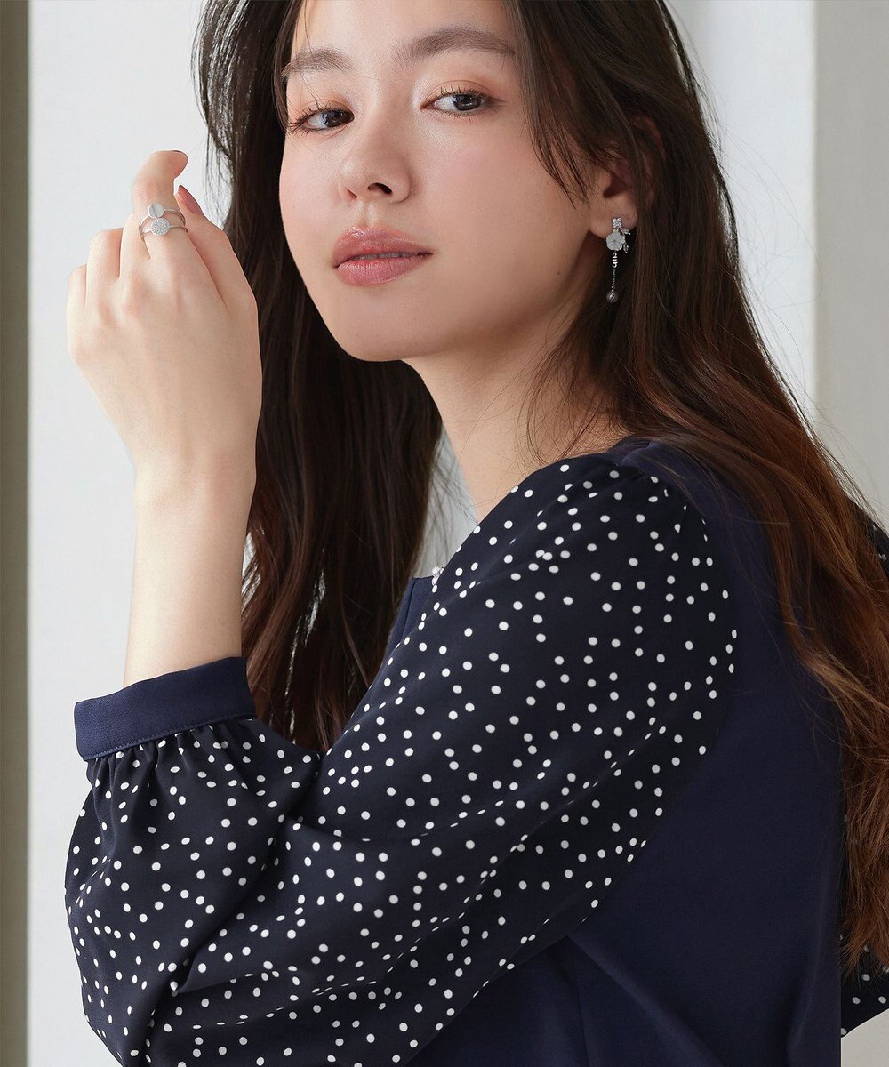 Tiaclasse L ドット柄コンビバックリボンタックワンピース 